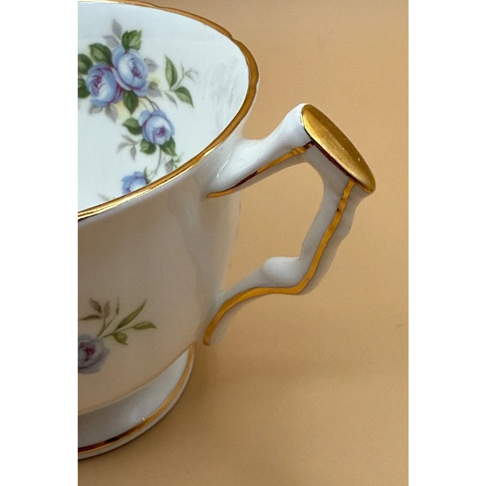 🌹 Vintage Aynsley Marine Rose Footed Cup & Saucer Set England Bone China